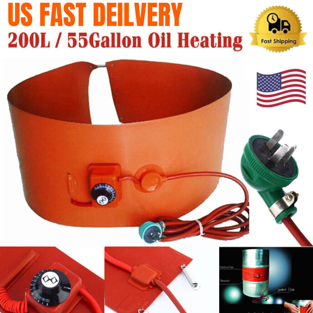 200L/55Gallon Silicon Band Oil Heating Drum Heater Biodiesel Metal Barrel Hot US