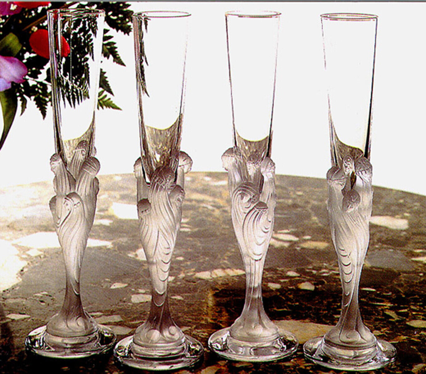 Erté Crystal Champagne Flutes Majestique A Pair (2) 