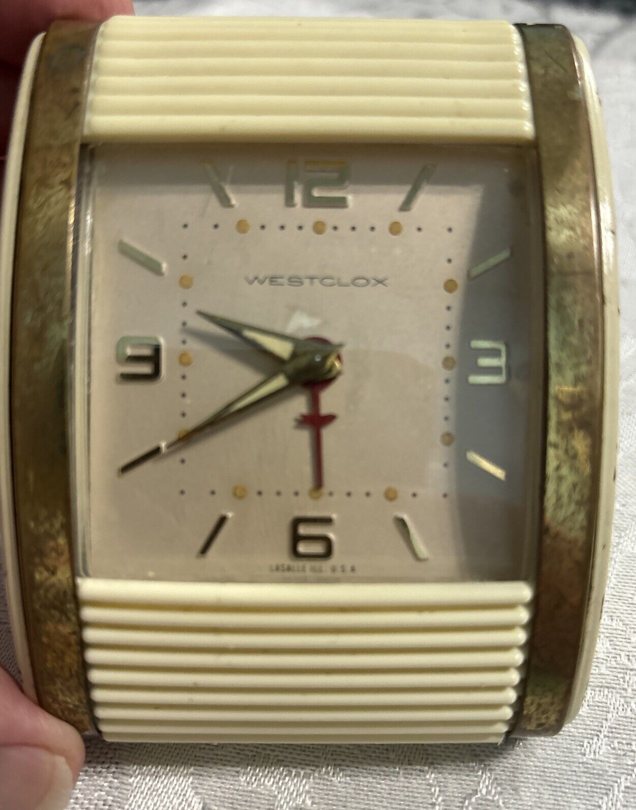 Antique Rare 1920s Westclox alarm clock Model Celluloid Stainless Brass Case