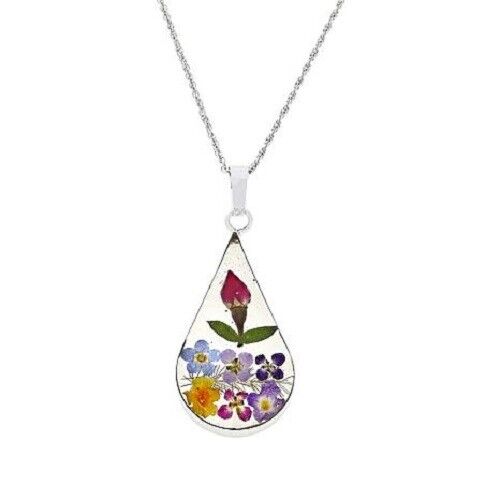 HSN Amena K Silver Designs Dried Flower Pear-Shaped Pendant with Chain
