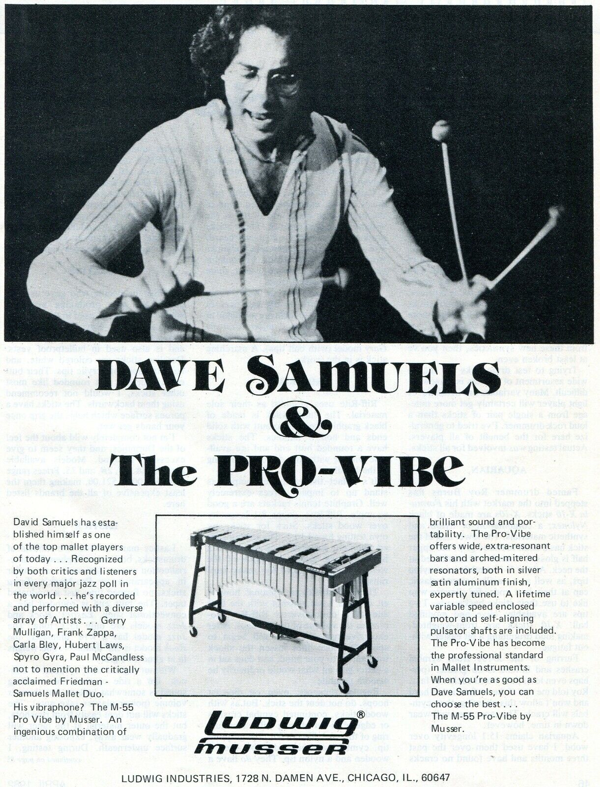 1981 Print Ad of Ludwig Musser M55 Pro-Vibe Vibraphone w Dave Samuels