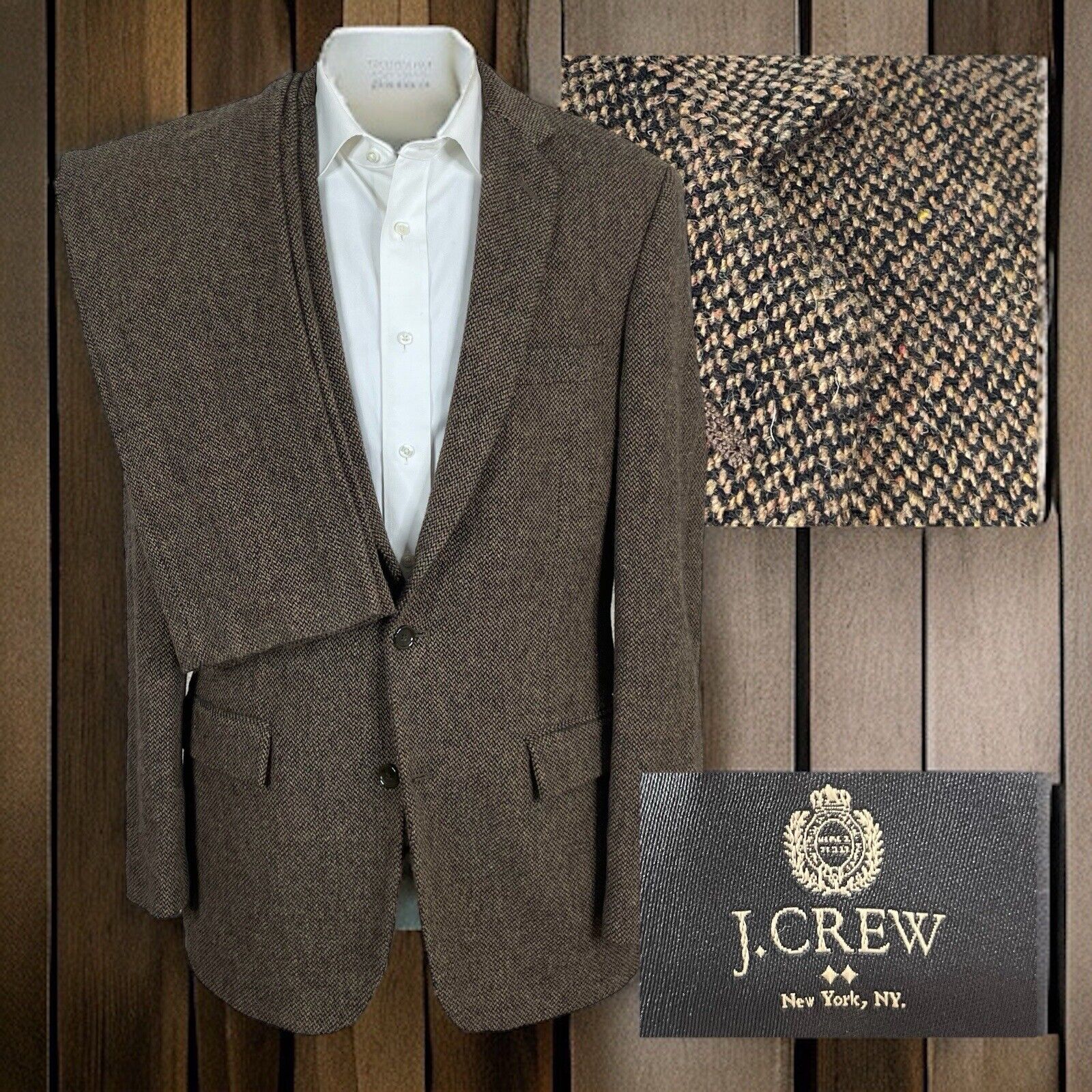 J Crew Thompson 2 Piece Suit Mens 40L 33x32 Brown Thick Tweed NEW NWT