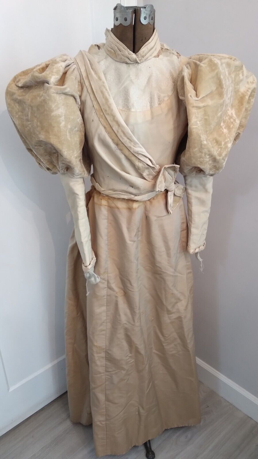 Vintage Victorian 1894-1896 Silk & Velvet Two Piece Wedding Dress As-Is
