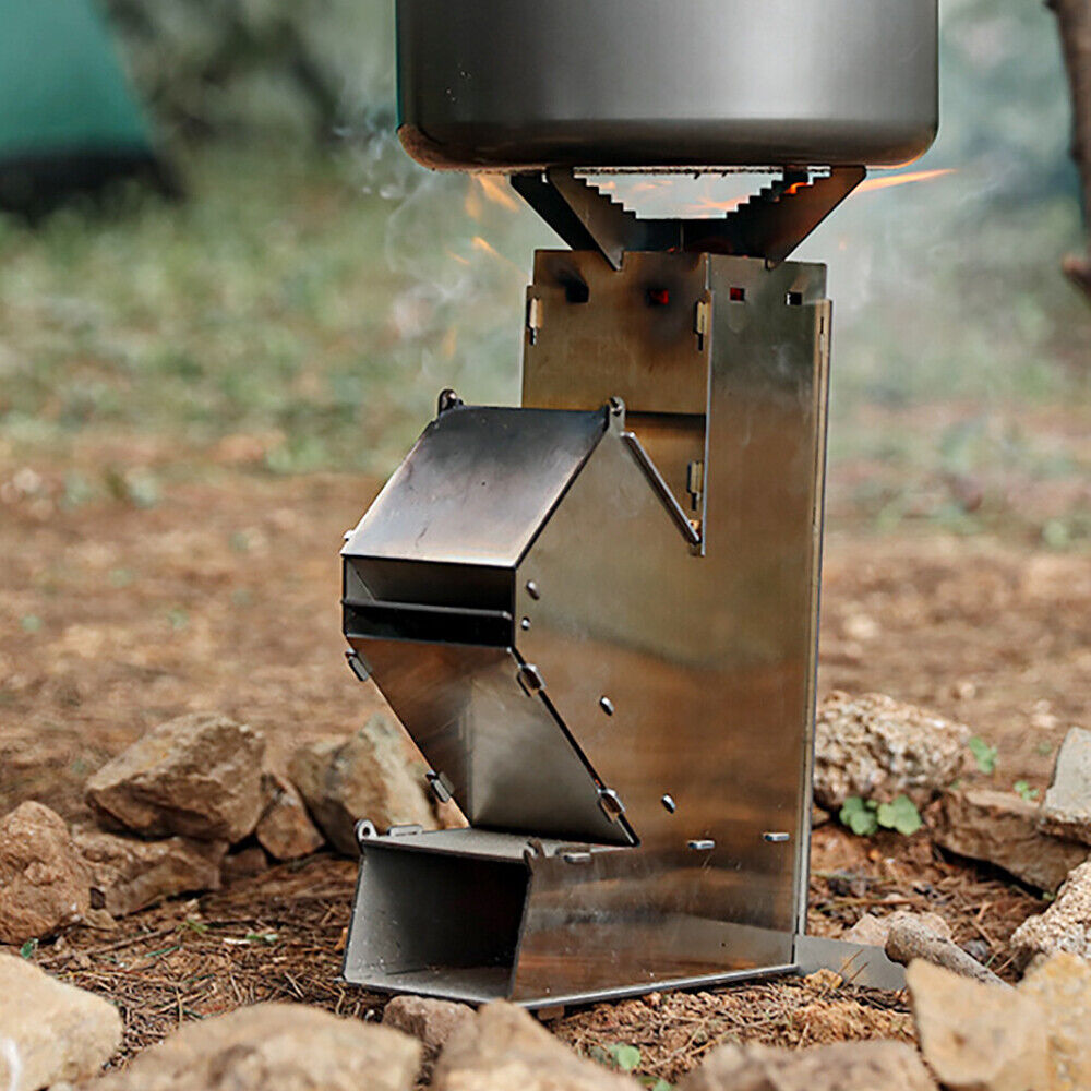 Rocket Stove Portable Collapsible Camping Hunting Stainless Steel Wood Burning