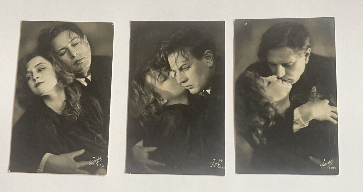3 Antique Vtg RPPC Erotic German Postcards Unposted Kissing Couple Risqué Set
