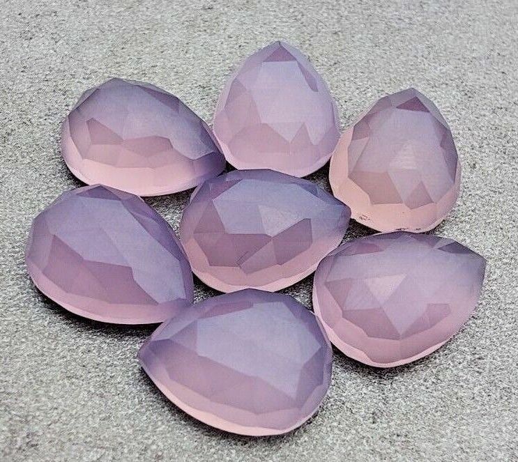 Lavender Chalcedony Rose Cut Gemstone Pear Shape Flat Back Loose Gemstones