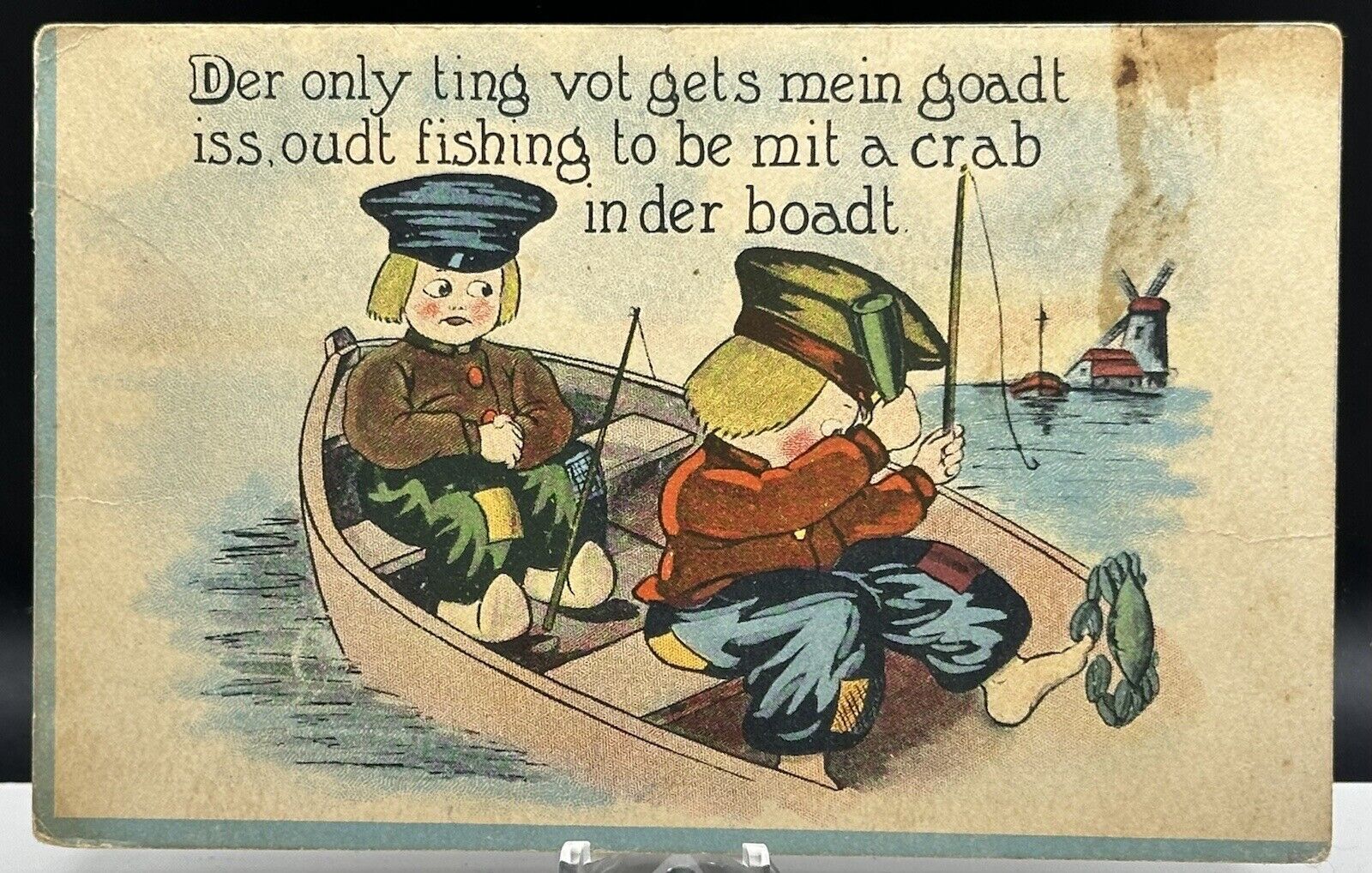 Antique 1915 Crab In The Boat Postcard 