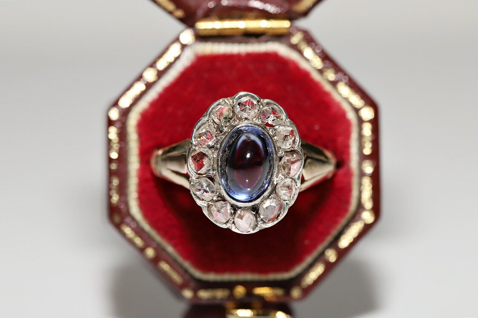 Victorian Circa 1900s 14k Gold Natural Rose Cut Diamond And Tanzanite Ring
