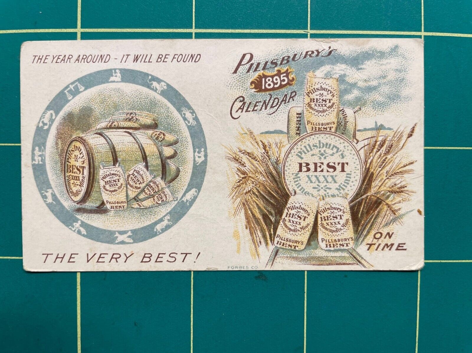 Pillsbury Flour 1895 pocket calendar trade card - signs of Zodiac