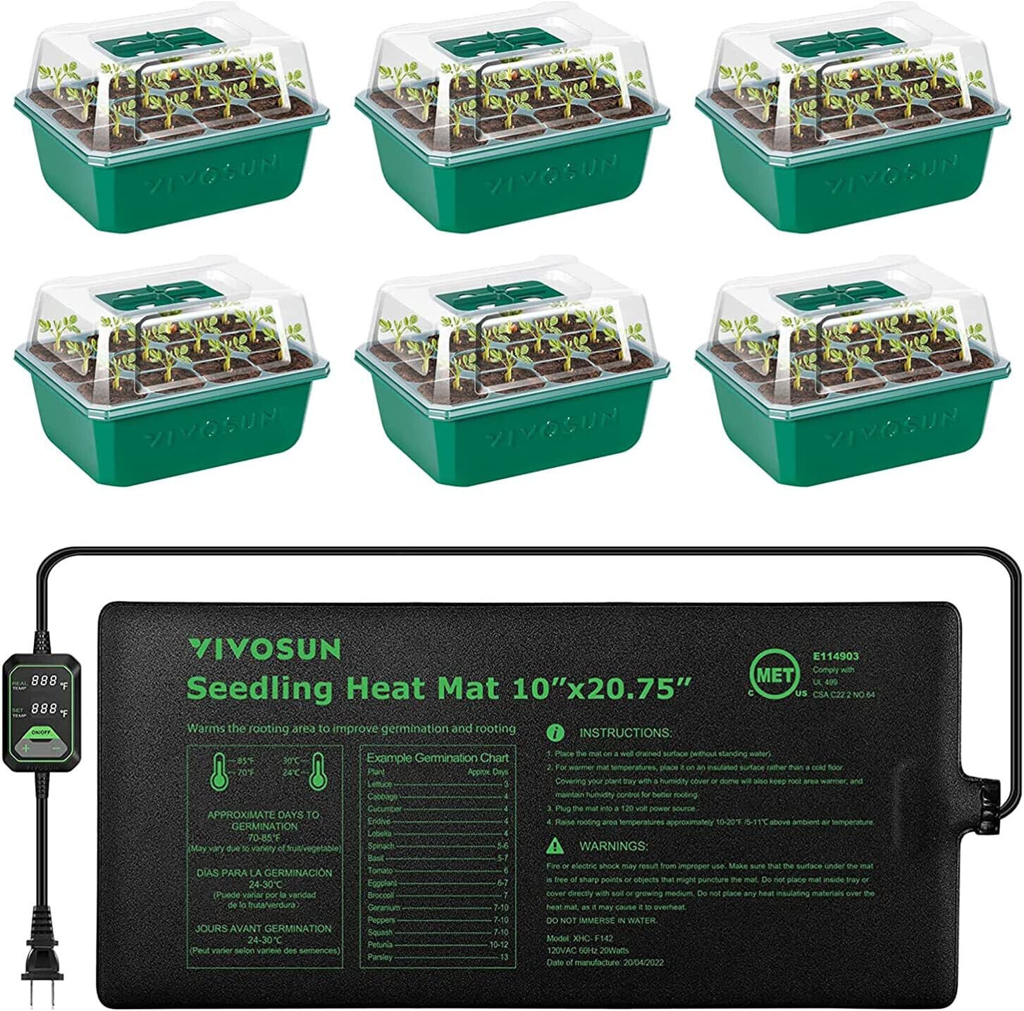 VIVOSUN 6-Pack Seed Starter Trays w/ 10\