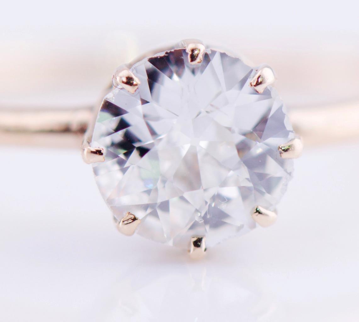 Antiques Empire 14k Gold Ladies Engagement Solitaire Diamond Ring c1880\'s Boxed