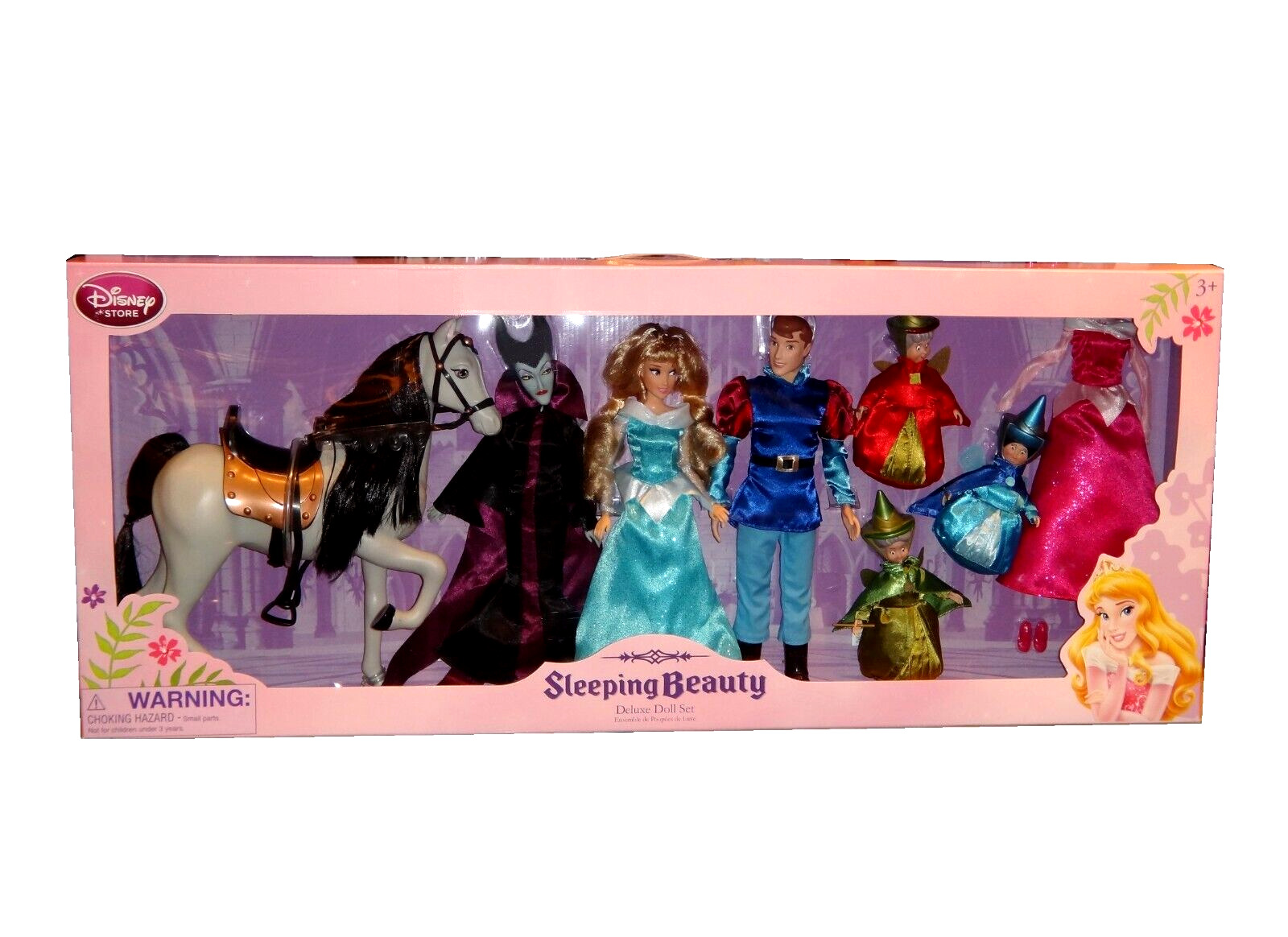 Aurora Sleeping Beauty Deluxe Set Fairies Maleficent Prince Horse Disney Dolls