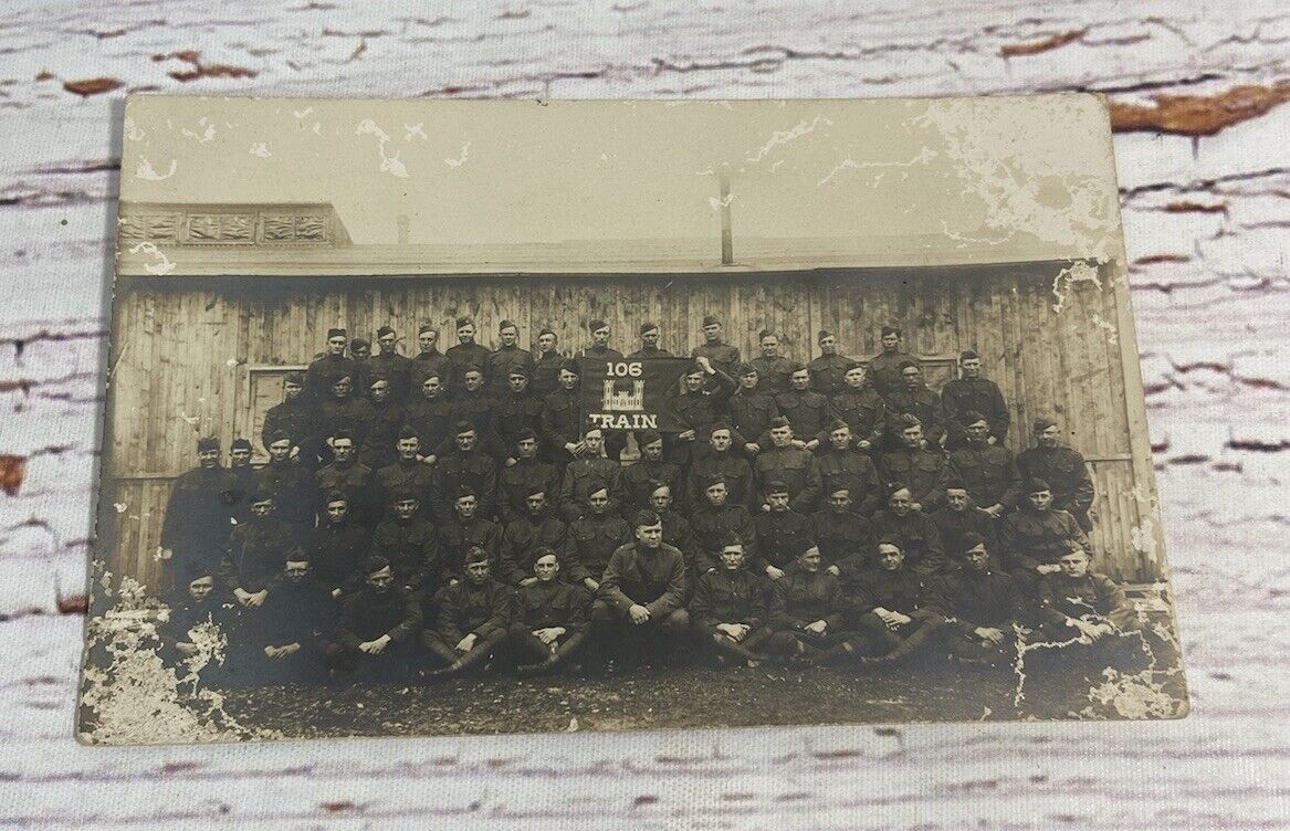 WW1 Postcard Train 106 Infantry Division Photo Postcard Le Harve Address On Back