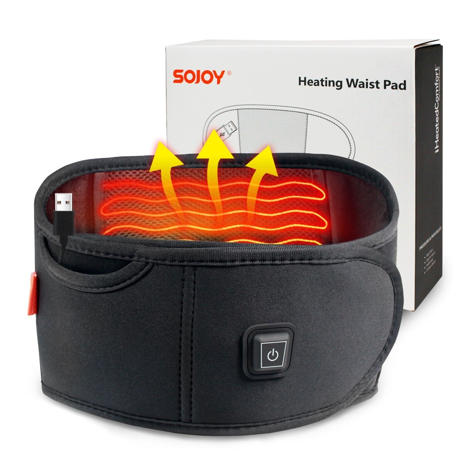 Sojoy USB Heating Waist Pad for Back Pain Relief 3 Heating Levels Portable Belt