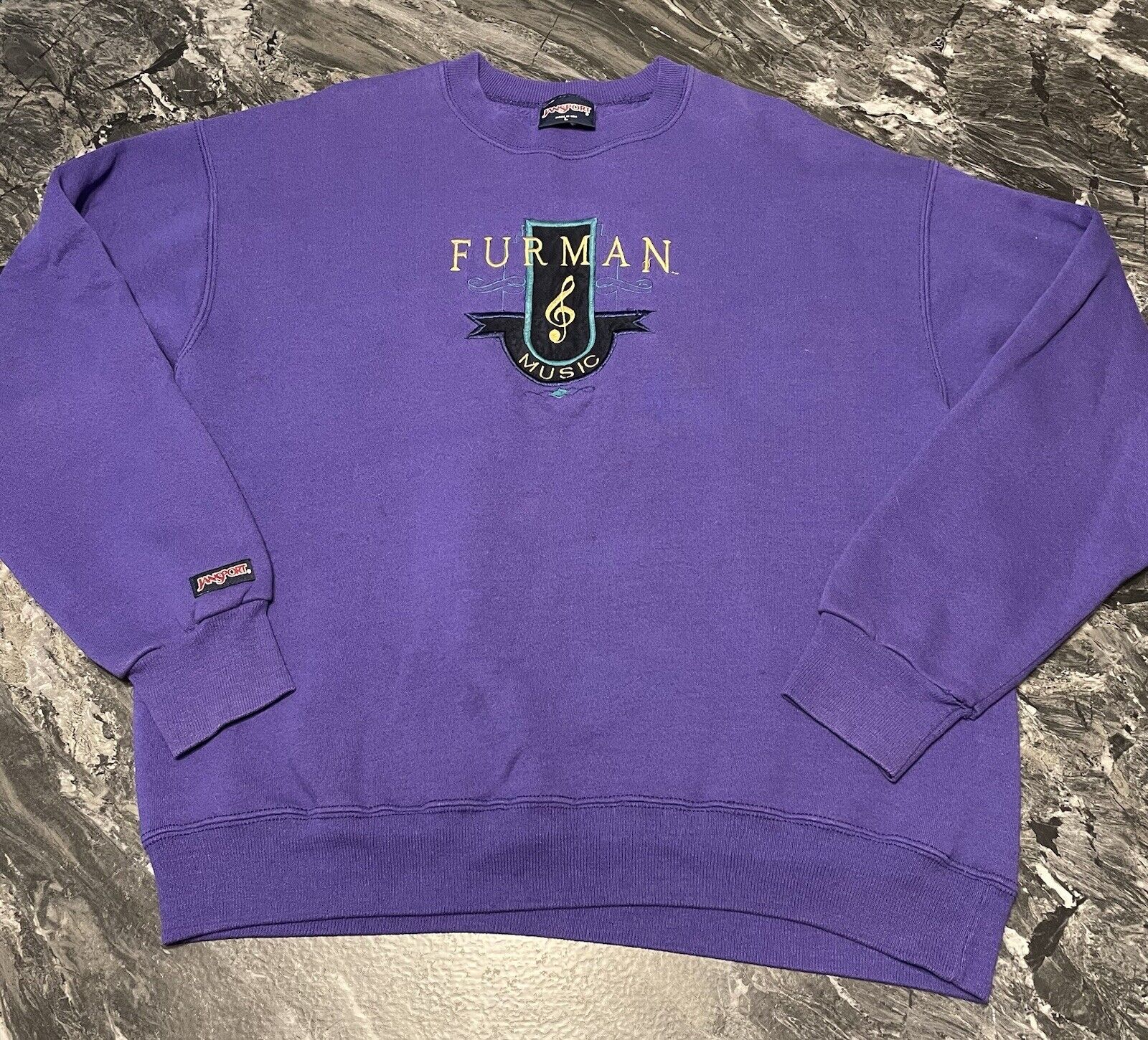 VTG Furman Paladins Music School JanSport Crewneck Sweater Purple Sz L USA Made