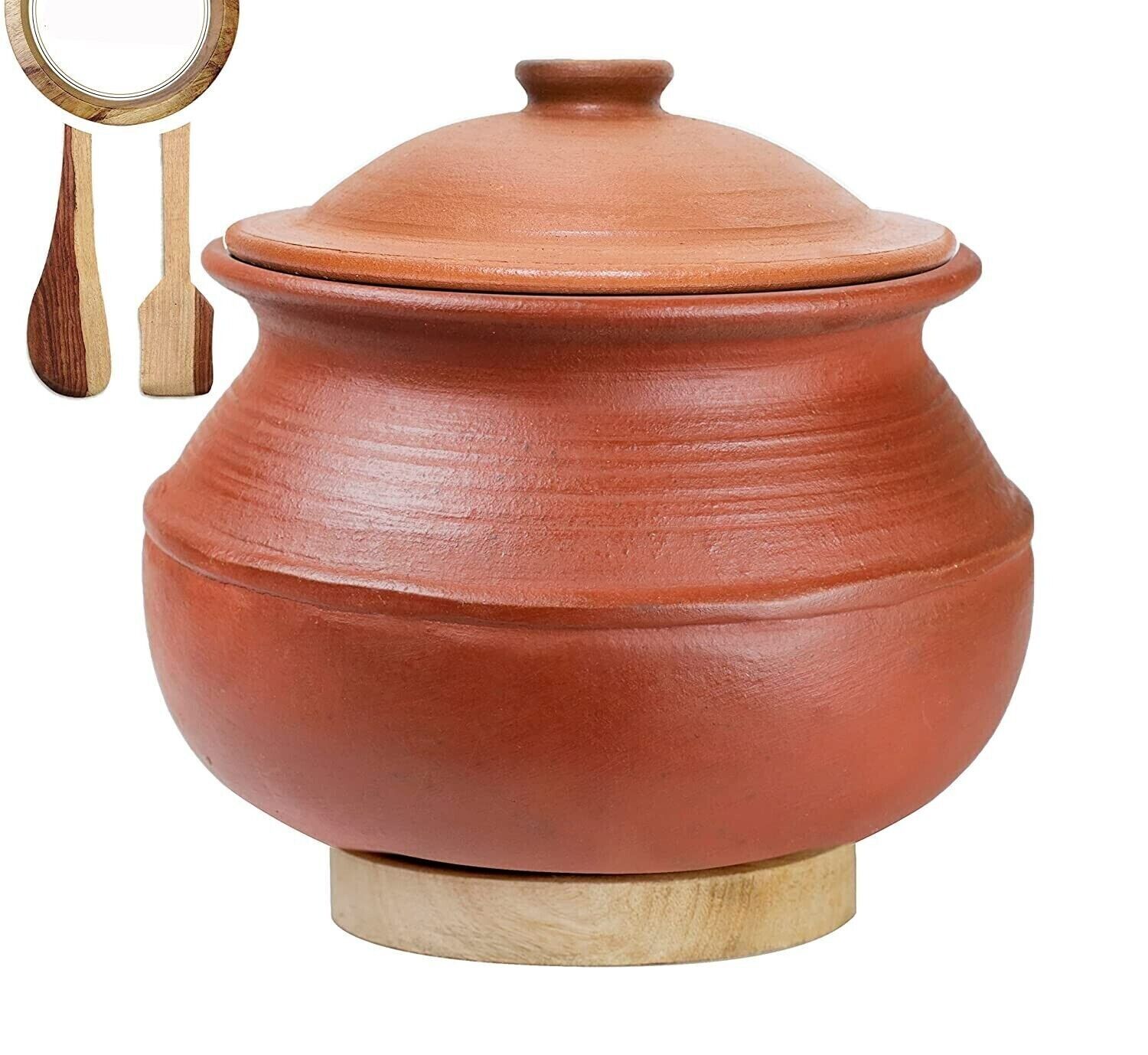 Handmade Terracotta Unglazed Clay Handi/Earthen Pot for Cooking with Lid Red 2 L
