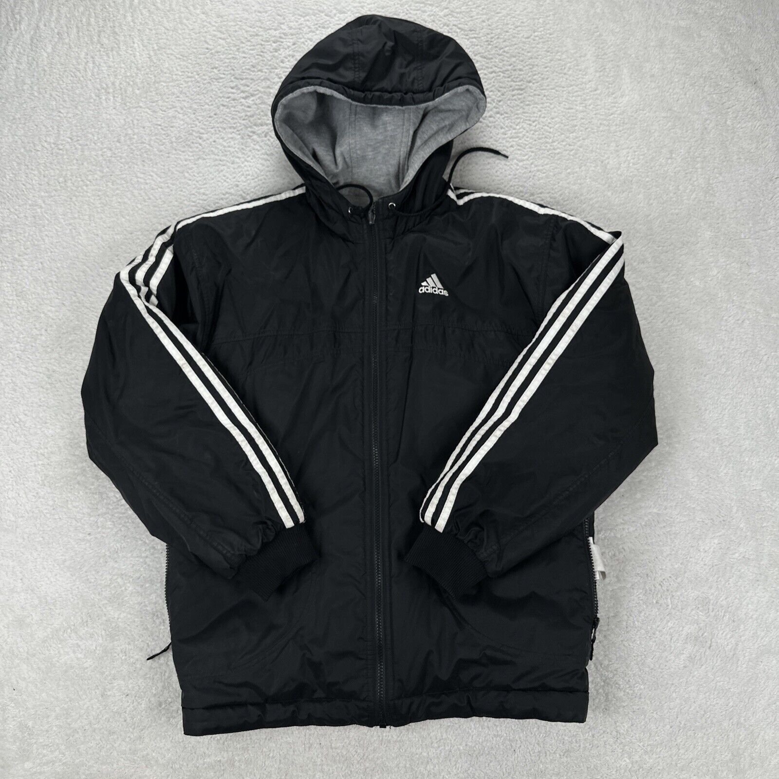 Vintage Adidas Reversable Jacket Men Medium Black Grey Logo Hooded Y2K