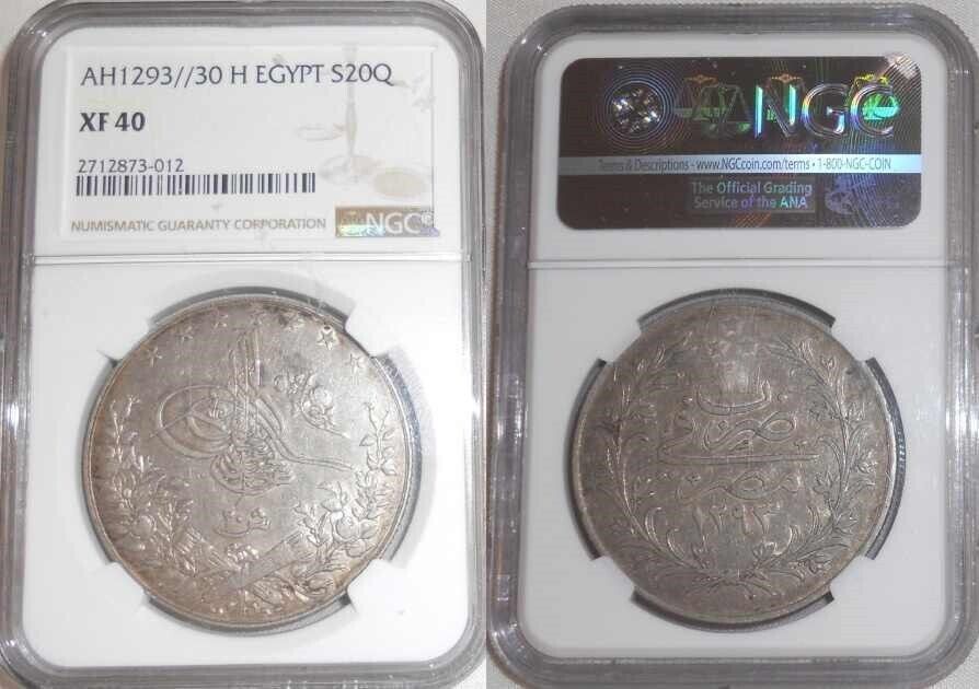 1904H Silver Coin Egypt 20 Qirsh Ottoman Sultan Abdul Hamid II NGC Graded XF 40