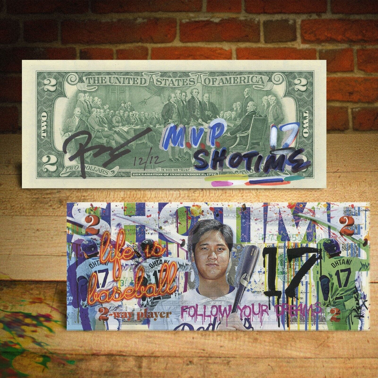 SHOHEI OHTANI Pop Art Genuine $2 Bill Signed by Rency  MVP Shotime - LTD # of 12