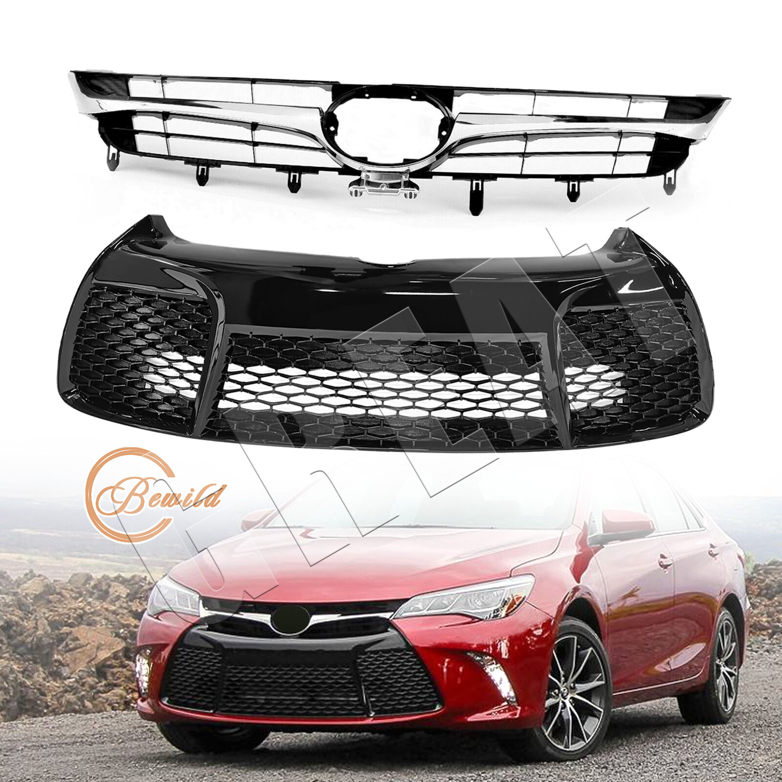 Chrome Upper Lower Bumper Grill Grille for Toyota Camry SE XSE 2015 2016 2017