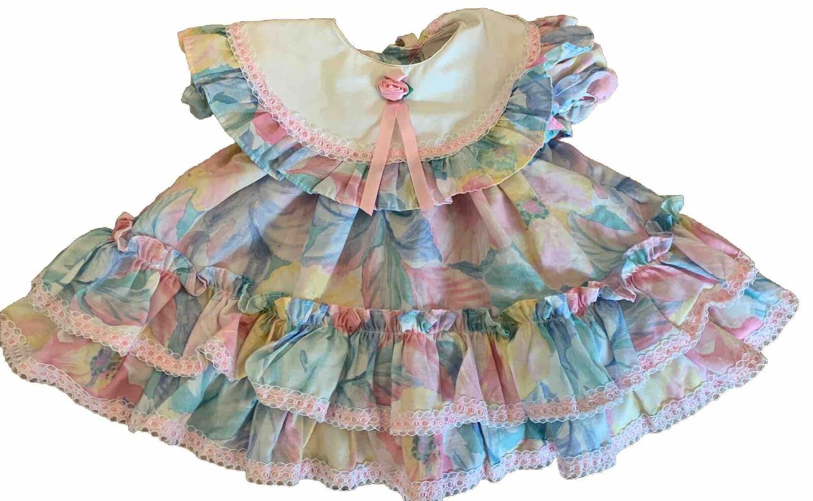 Vintage Girls Martha’s Too Frilly Lace Ruffle 80’s Baby Dress Size 6-9 Mo
