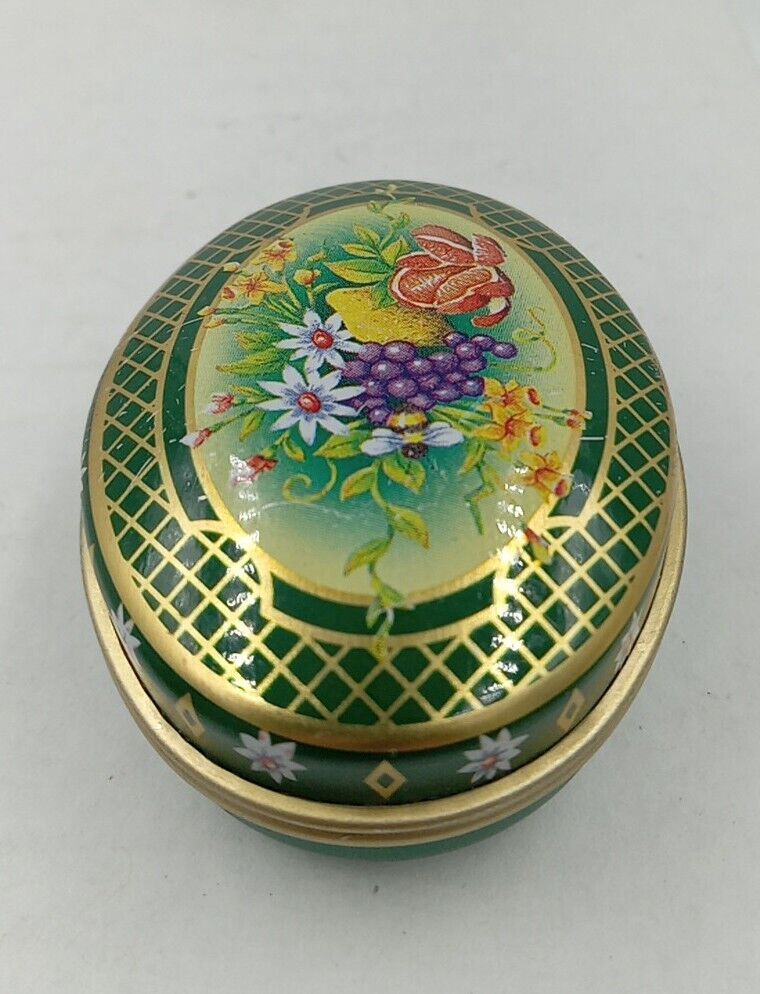 Vintage  Haledowen England Oval Tin Trinket Box W/flowers Chambers Candy Co. 2\