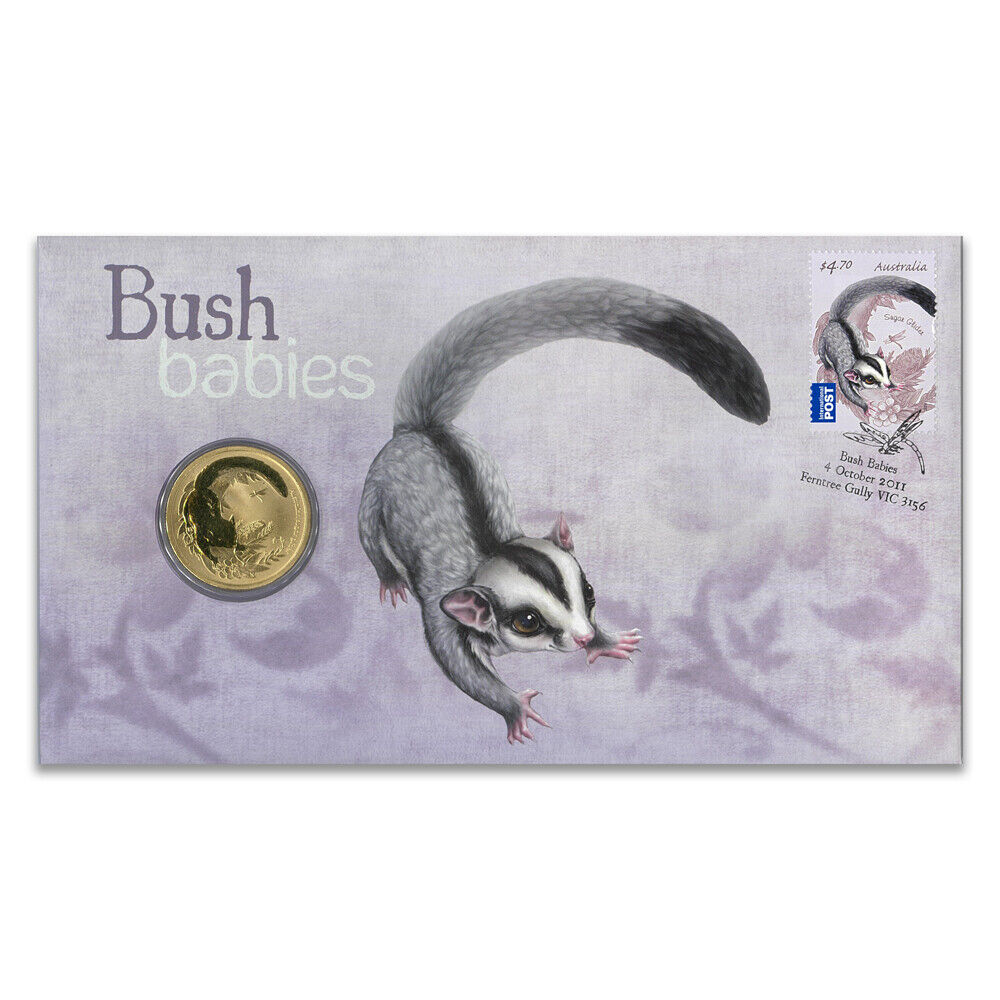 Australia 2011 Bush Babies Sugar Glider Stamp & $1 UNC Coin Cover - PNC