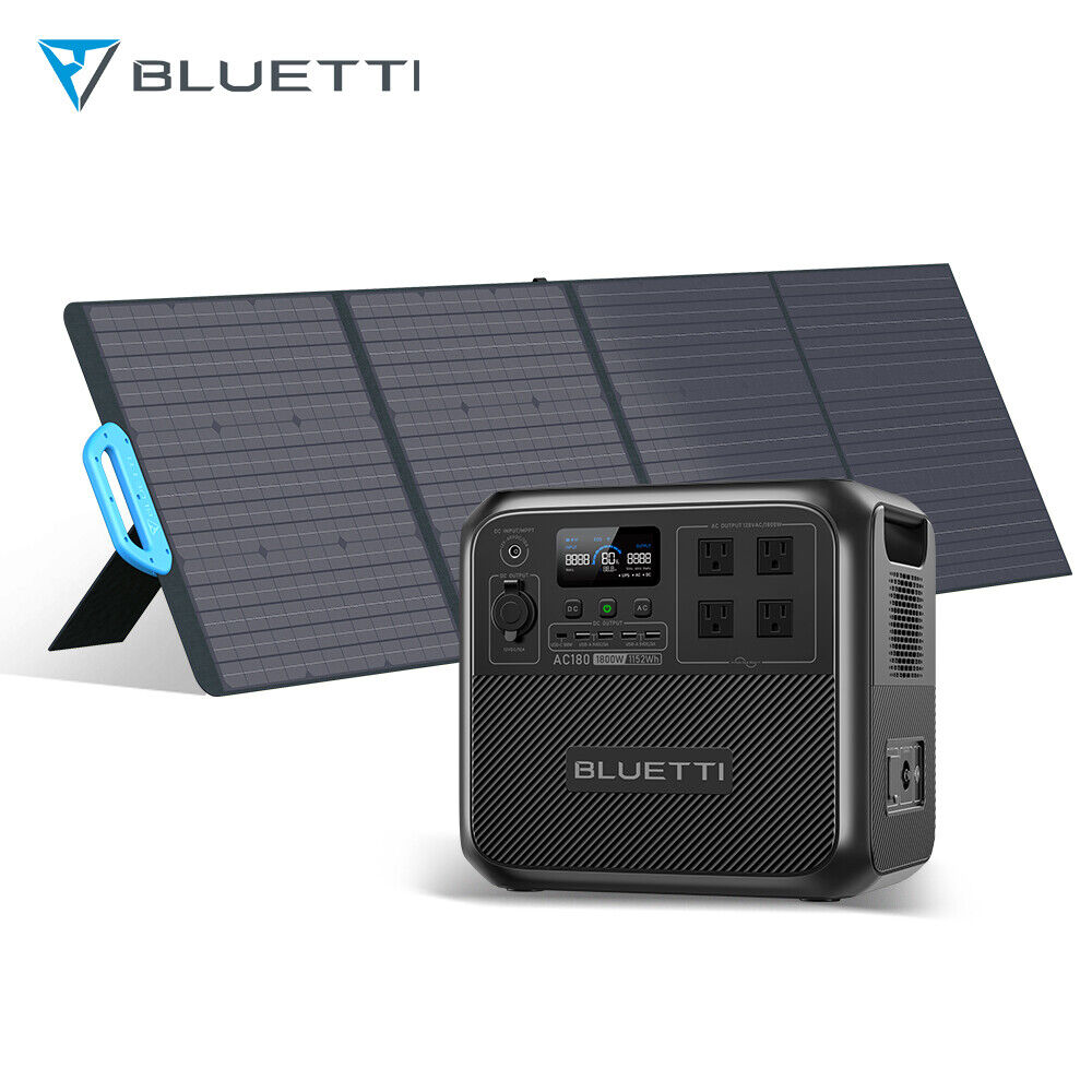 BLUETTI AC180 1800W 1152Wh Solar Generator +200W Solar Panel MPPT Charge Control