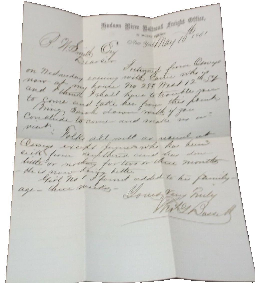  1861 HUDSON RIVER RAILROAD PERSONAL LETTER ON COMPANY STATIONERY