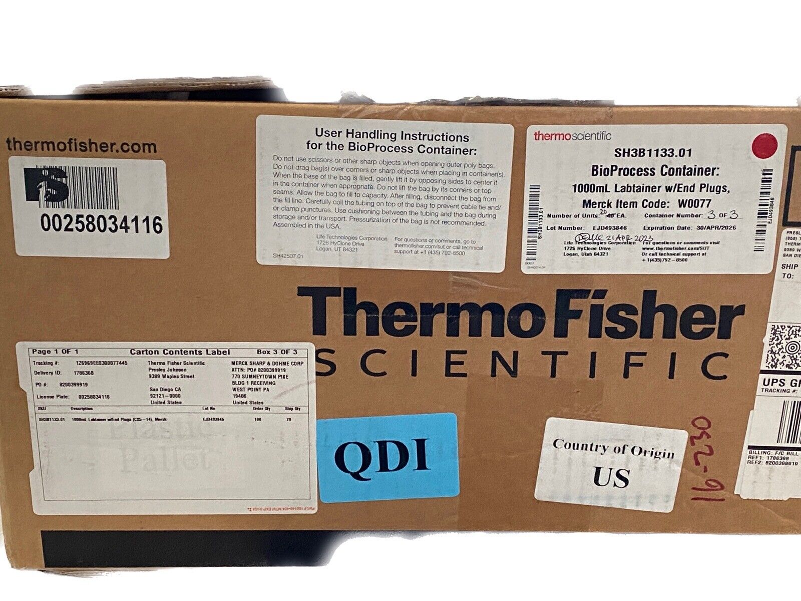 (20) THERMO FISHER 1000mL BioProcess Labtainer w/ End Plugs SH3B1133.01
