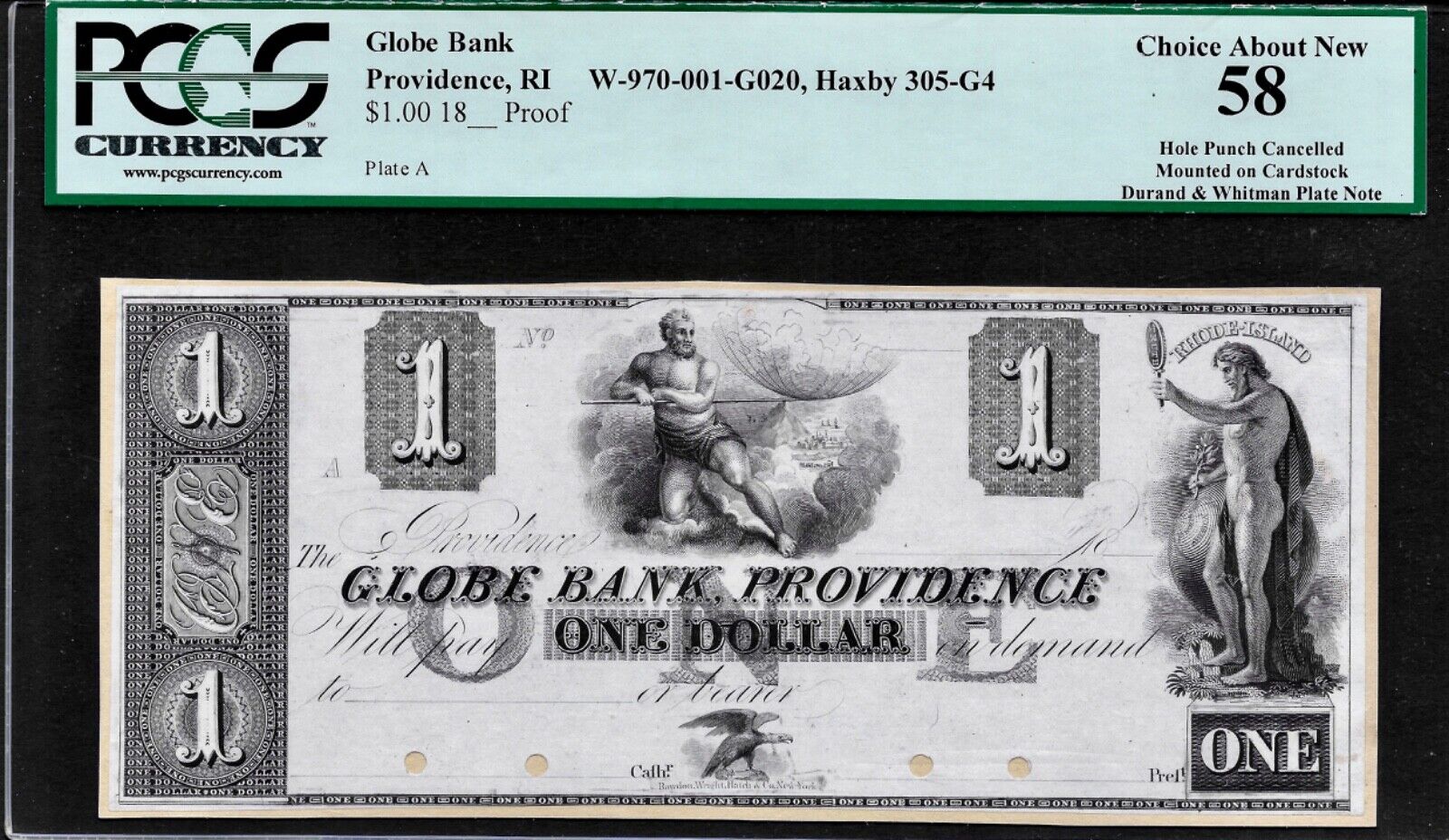 Unique 1800’s Providence R.I. Globe Bank Proof PCGS AU58 Stellar Pedigree Proof