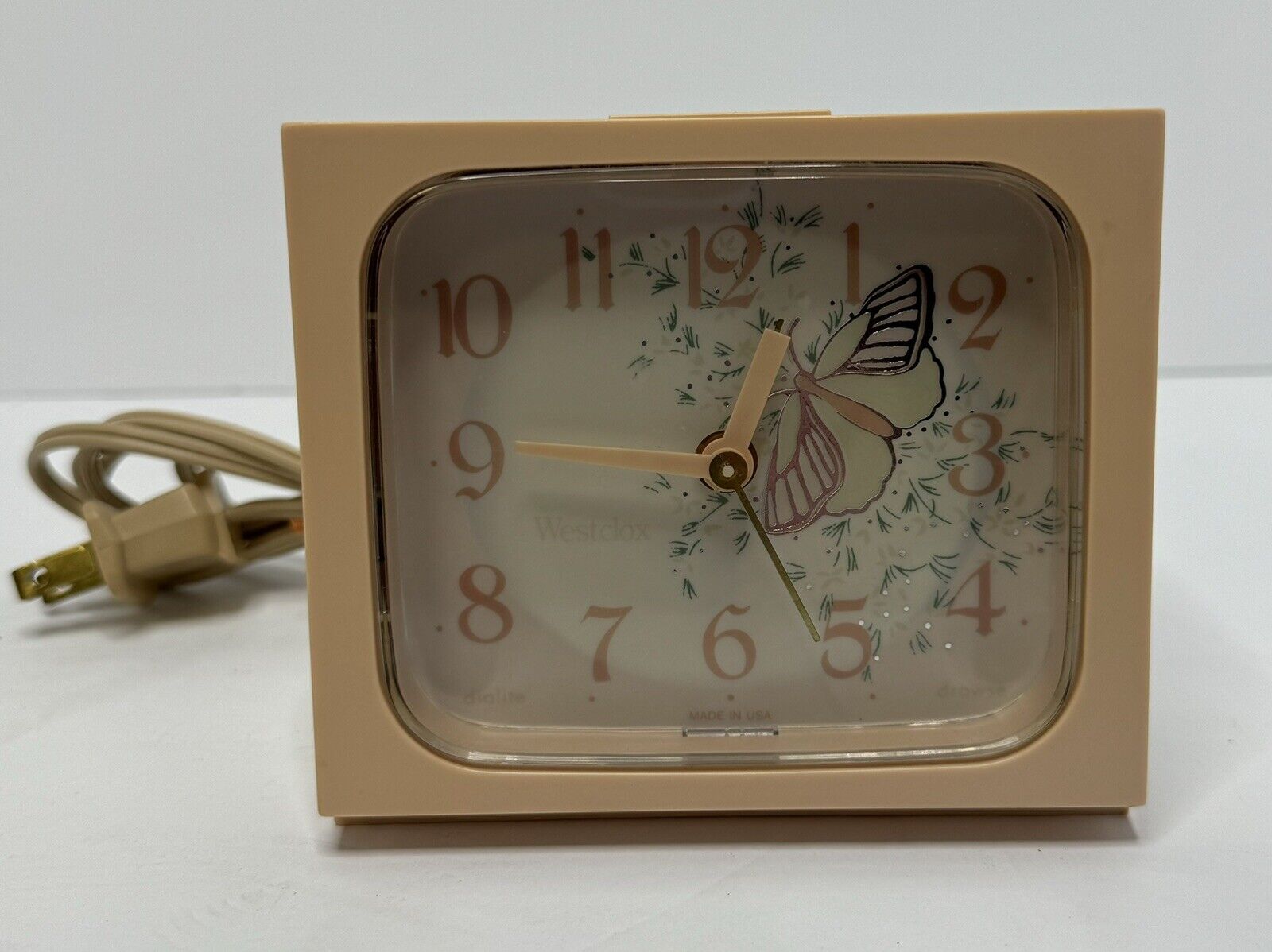 Vintage 1950\'s Westclox Electric Alarm Clock 22090-22540 Pink & White Butterflys