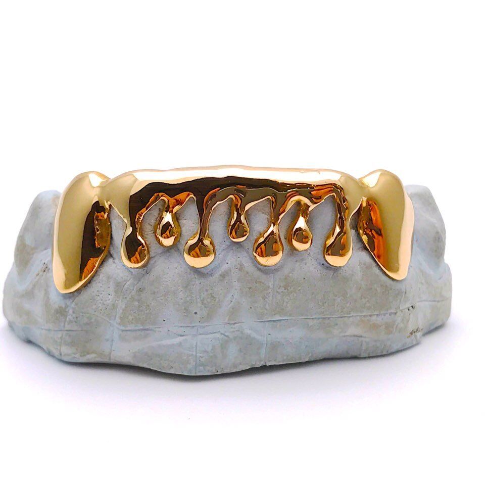 Solid 10K,14K Yellow Gold Drip Dripping Style Custom Fit Handmade Grill Grillz