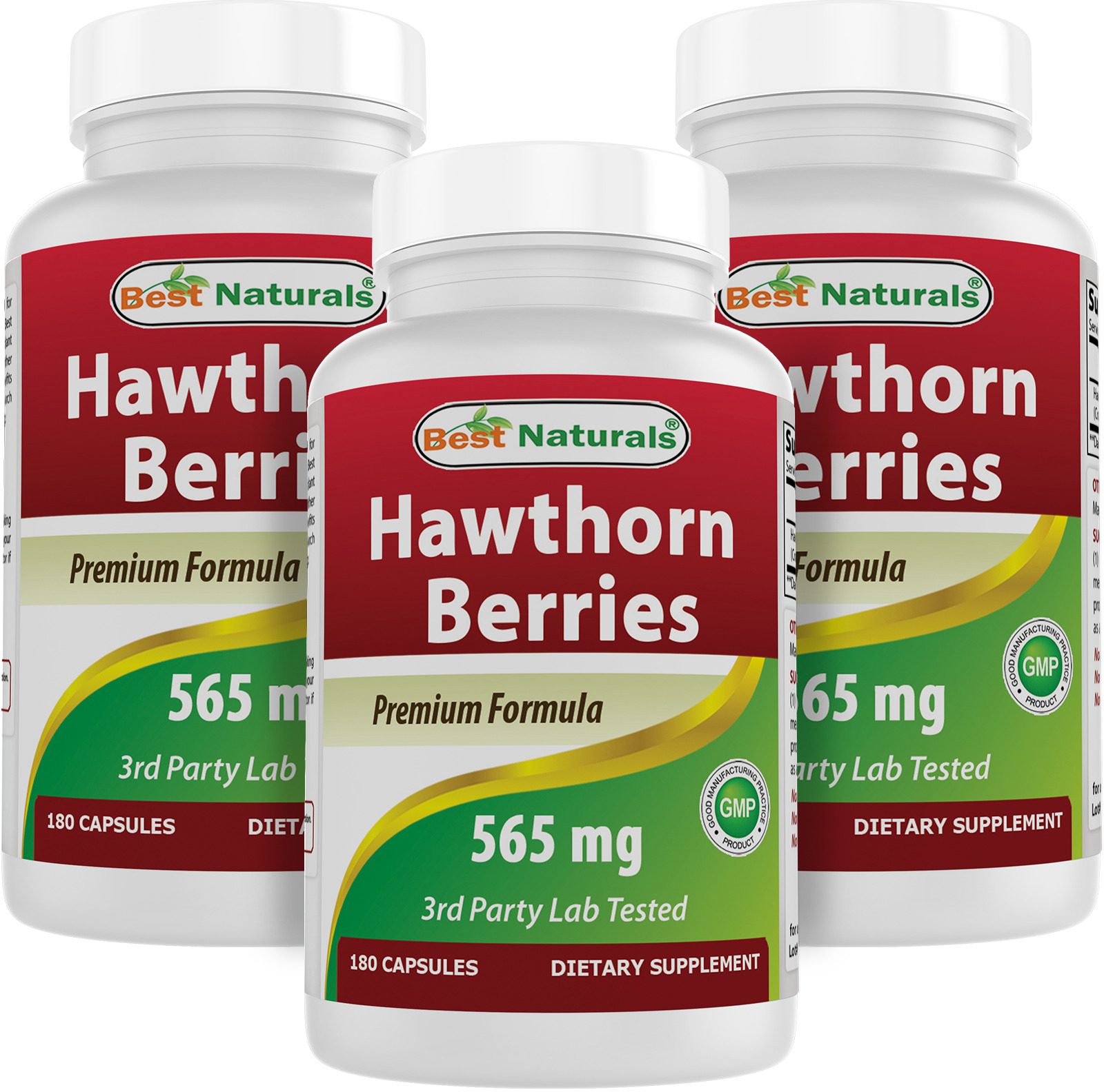 3 Pack Best Naturals Hawthorn Berry 565 mg 180 Capsules