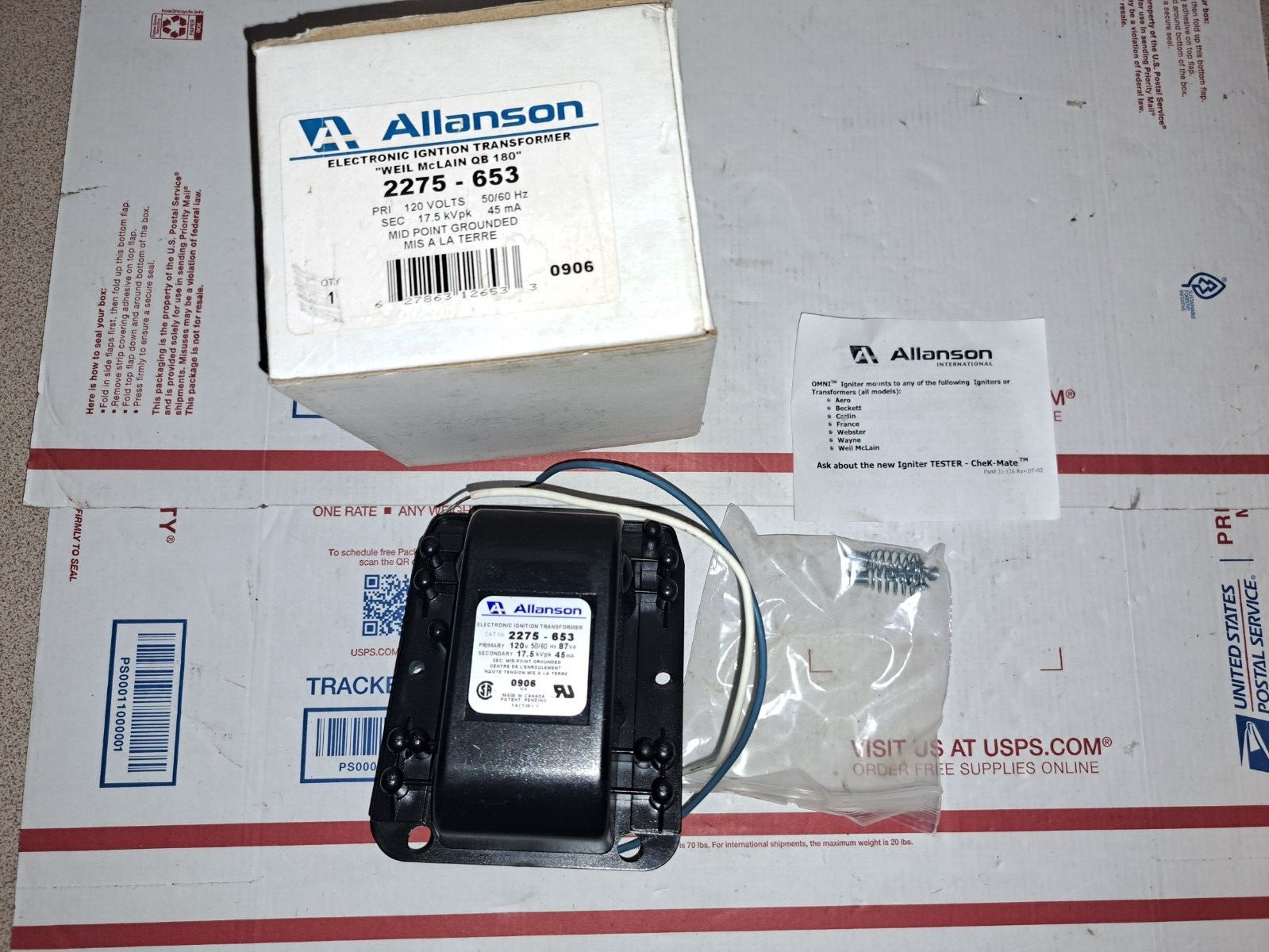 Allanson Ignition transformer control 2275-653 for Weil Mclain QB 180