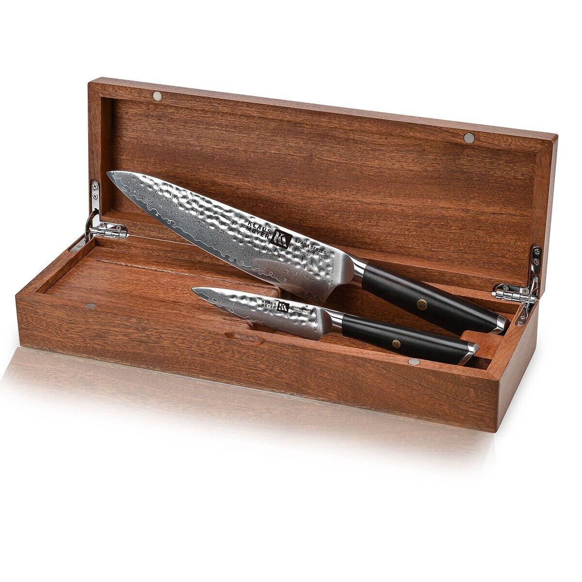 Klaus Meyer Spada Damascus Steel 2 Piece Knife Set with Sapele Wood Box