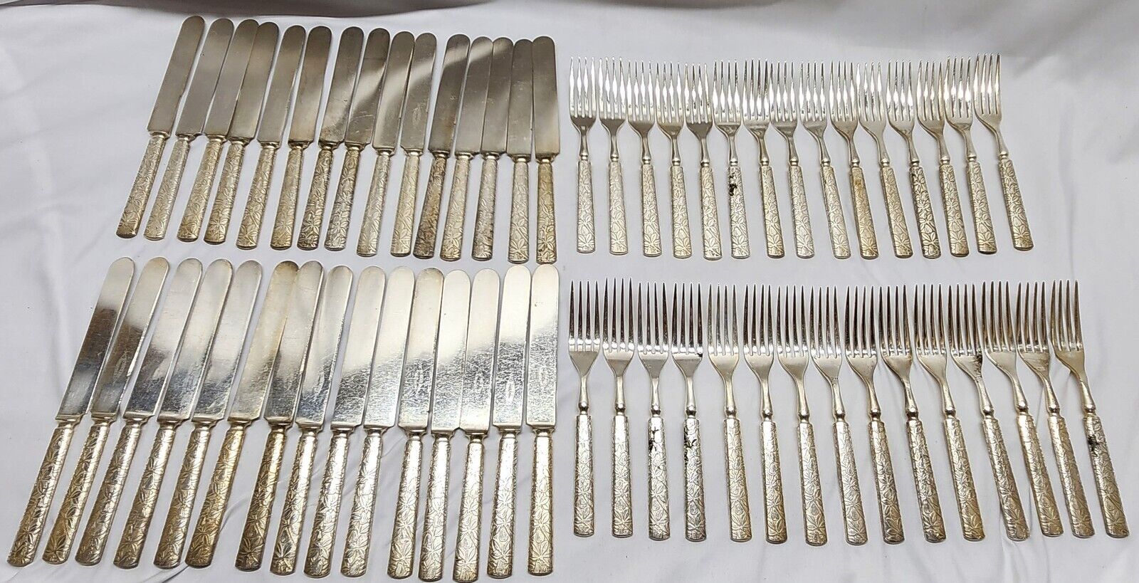 Antique 1882 EMBOSSED 1847 Rogers SEVEN Pear Handles Silverplate Flatware 60 Pc