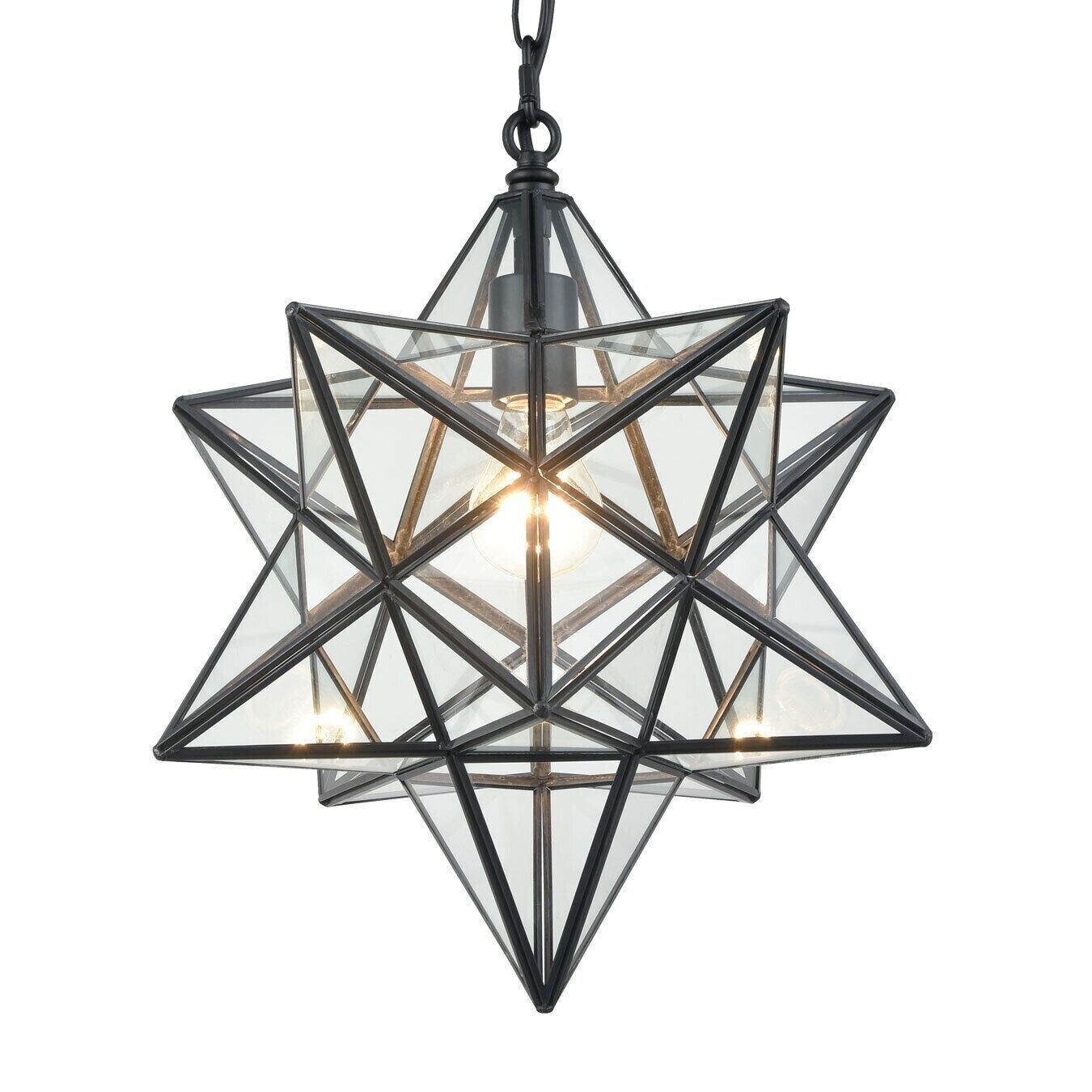 16'' Large Moravian Star Pendant Light Clear Glass Hanging Star Lights on Chain