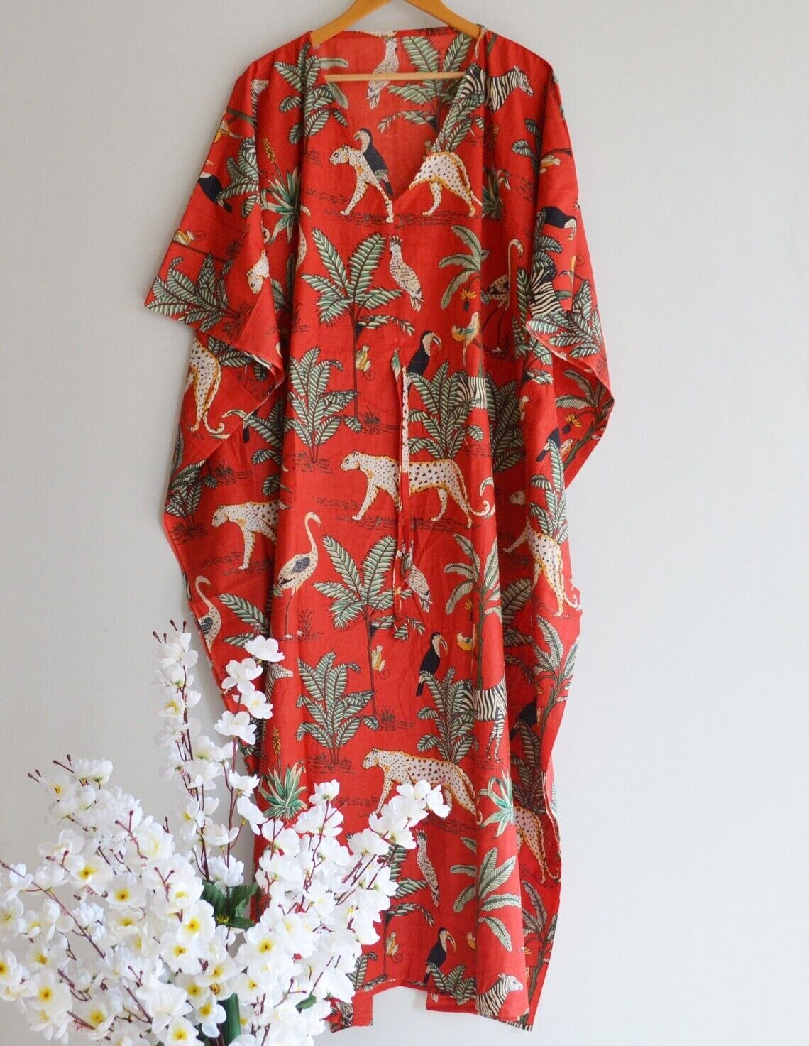 Indian Vintage 100% Cotton Long Beach Maxi Kaftan Dress One Size Caftan Kimono