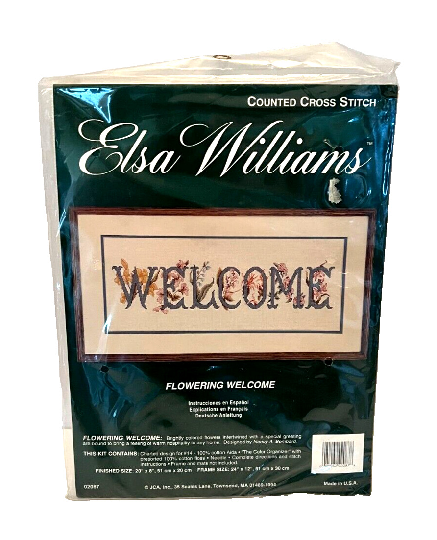 Elsa Williams Flowering Welcome Country Home Sign Counted Cross Stitch Kit