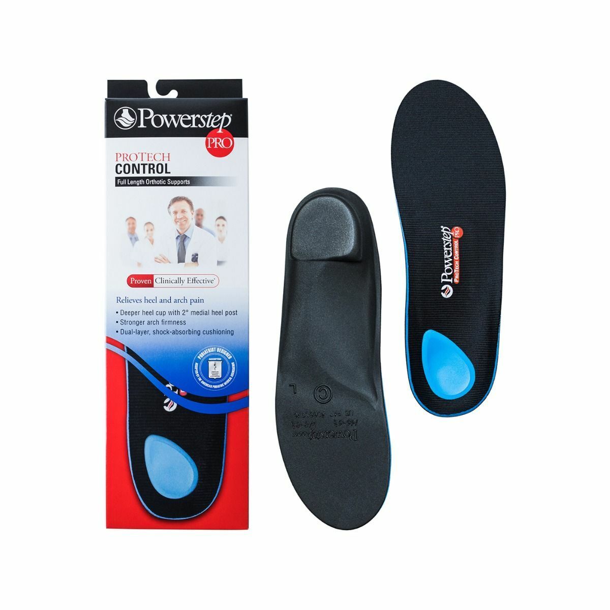 Powerstep Protech Control - Full Length Insoles - Extra Heel Support, Many Sizes