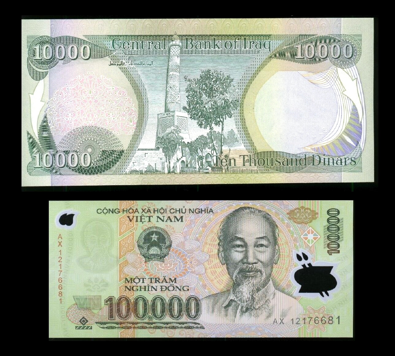 100, 000 Viet Nam Dong  + A FREE 10, 000 New Iraqi Dinar Uncirculated Notes