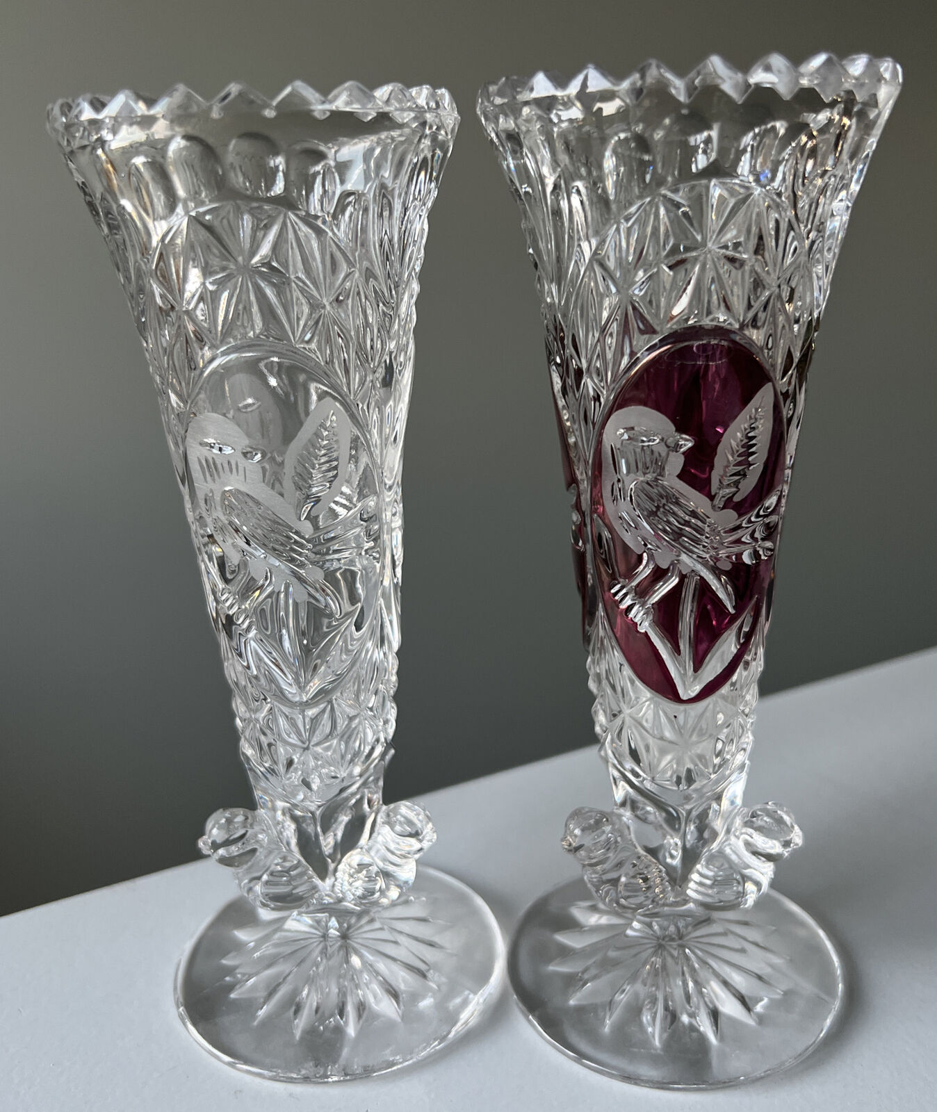 Hofbauer Lead Crystal Byrde Collection 7” Vases Set of 2 Germany