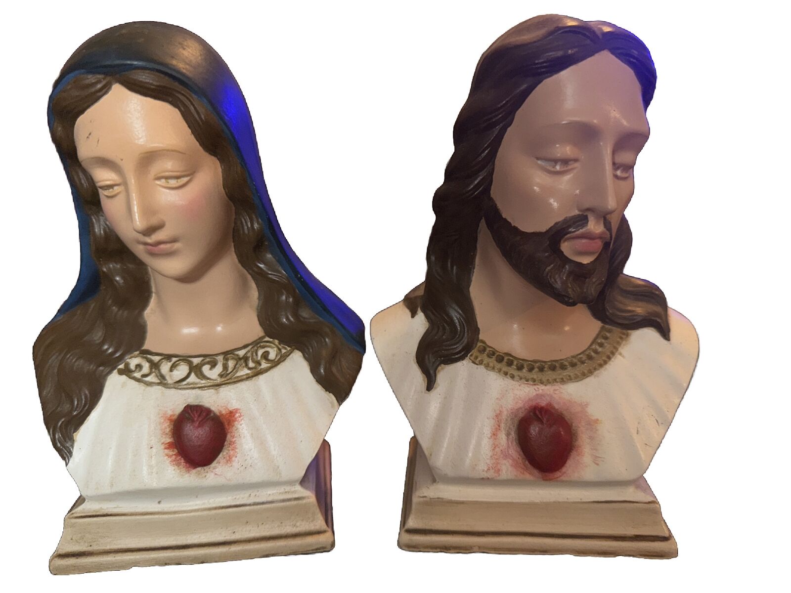 vintage holland mold Jesus and virgin  Mary ceramic figurines hand painted