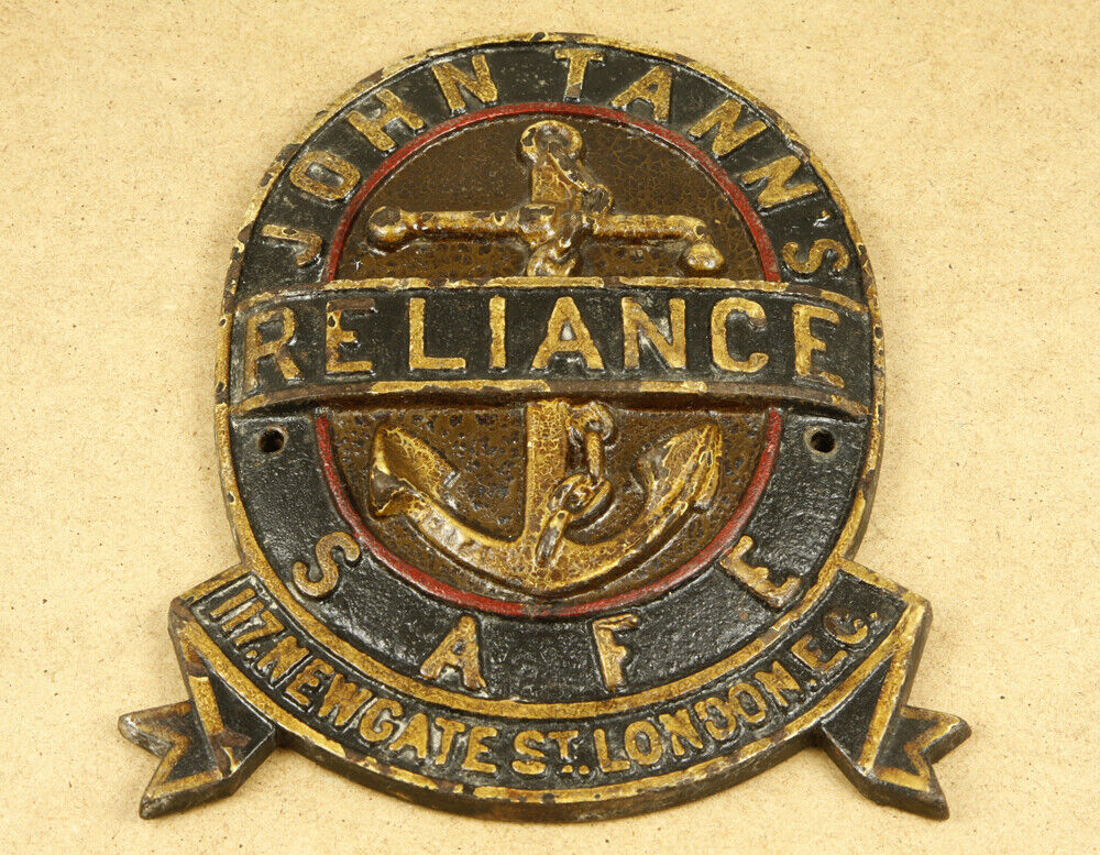 John Tann\'s Reliance Anchor Antique Safe Plaque 117 Newgate St. London EC