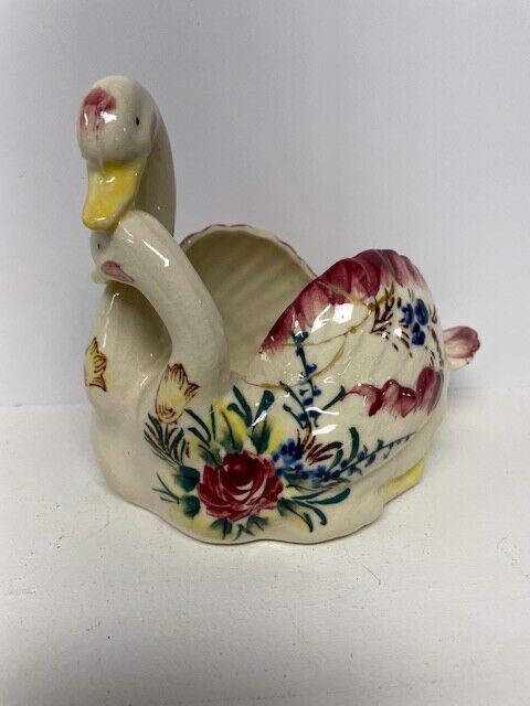 Vintage Ceramic Kissing Swans Planter Hand Painted Made in Japan *READ