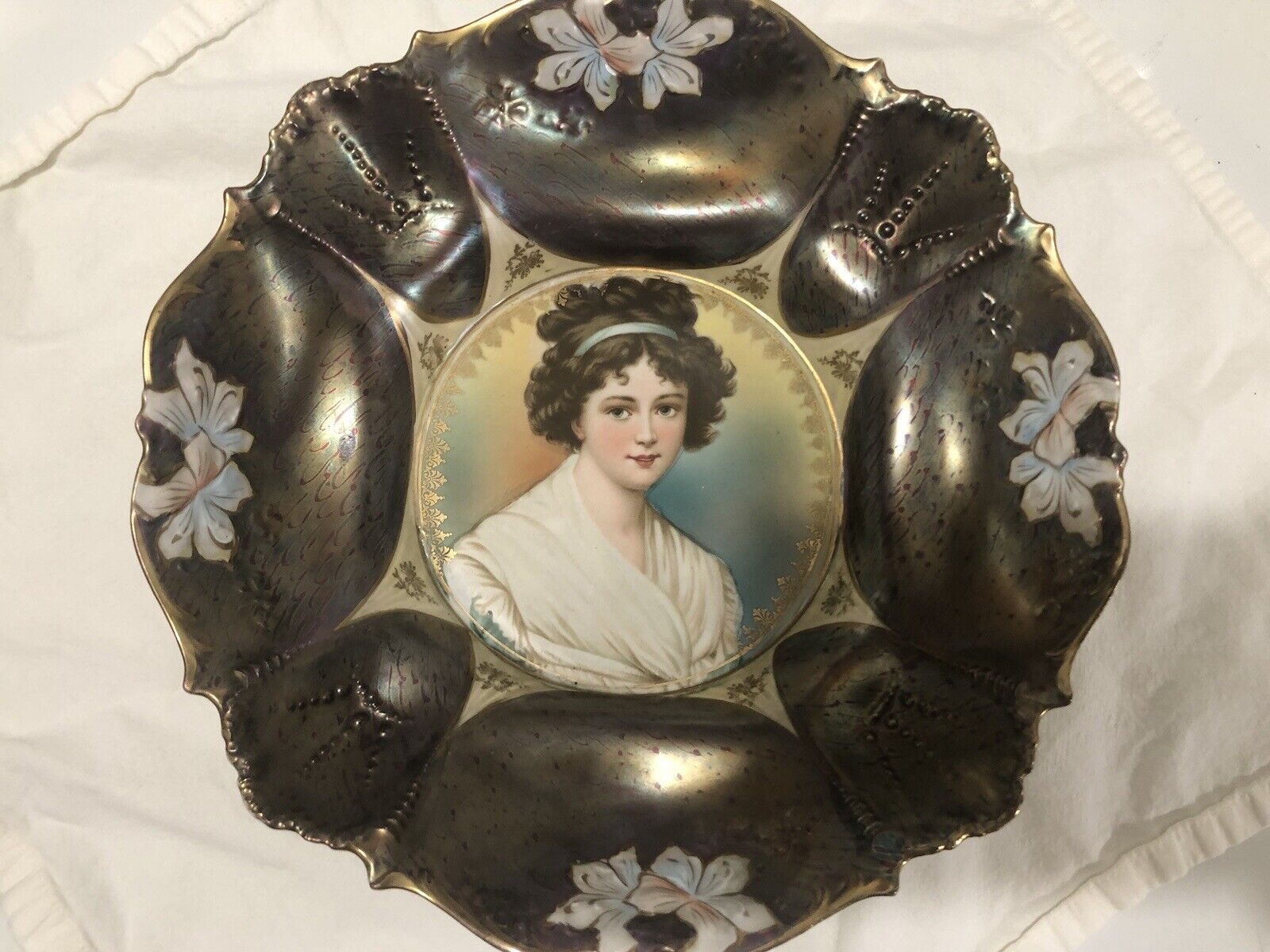 RARE  Antique RS Prussia LeBrun Portrait Bowl Lily