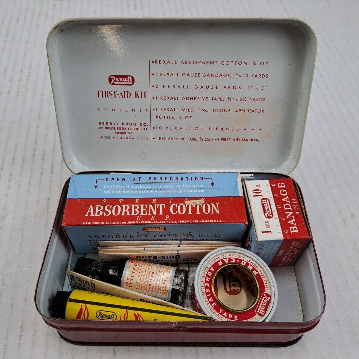 Vintage Rexall First-Aid Kit w/ Supplies Medical Collectible Decor Advertising