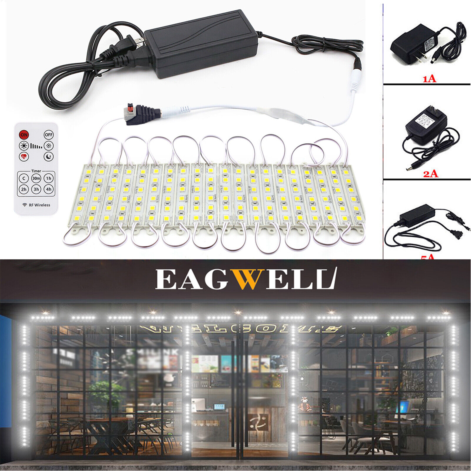 10ft-250ft 6 LED 5054 Module Light Store Front Window Sign Lamp + Remote + Power