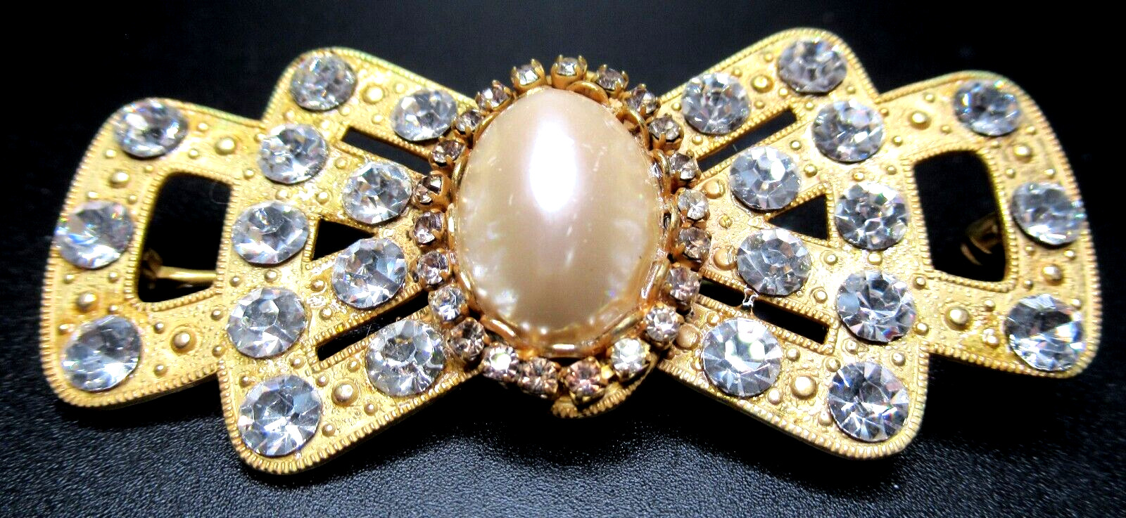 MIRIAM HASKELL Sparkling Ice Rhinestone Faux Pearl Vintage Pin Brooch